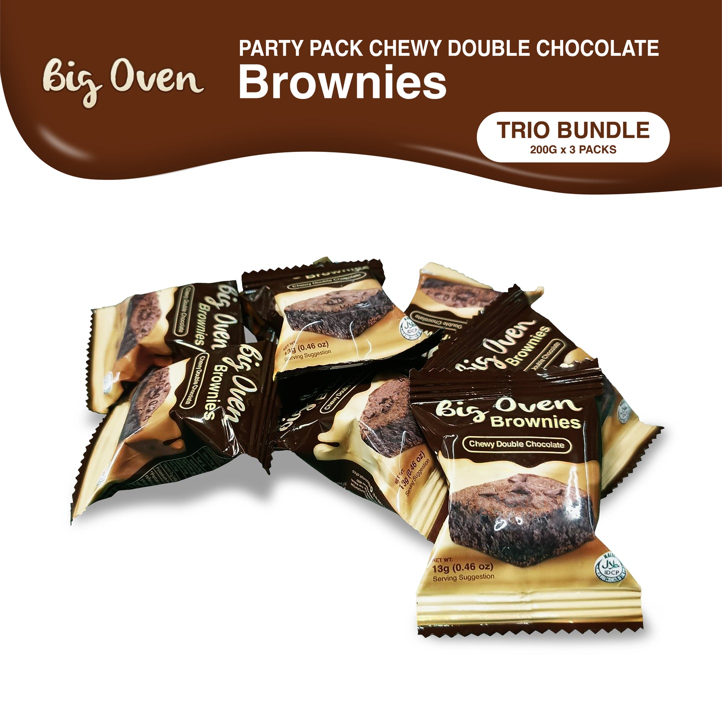 Party Pack Chewy Double Chocolate Brownies 200g TRIO BUNDLE