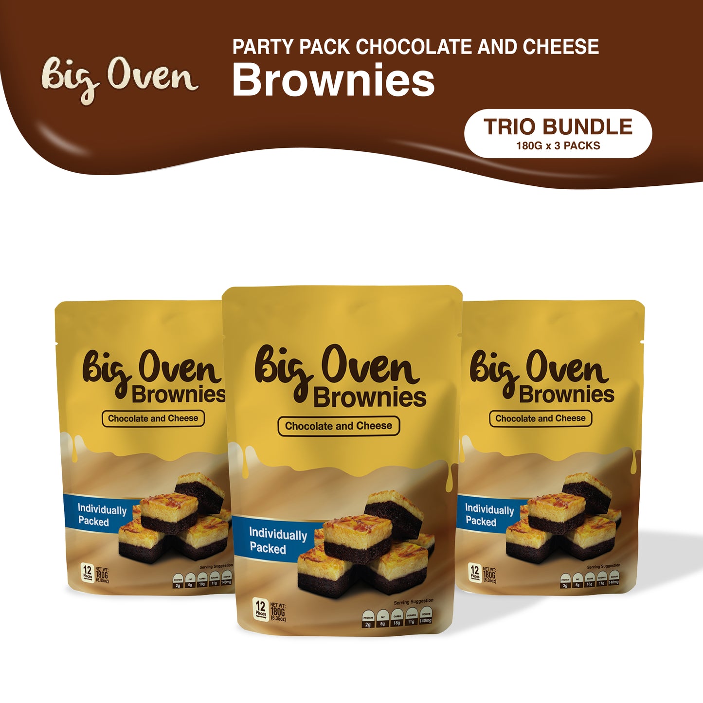Party Pack Chocolate and Cheese Brownies 180g TRIO BUNDLE