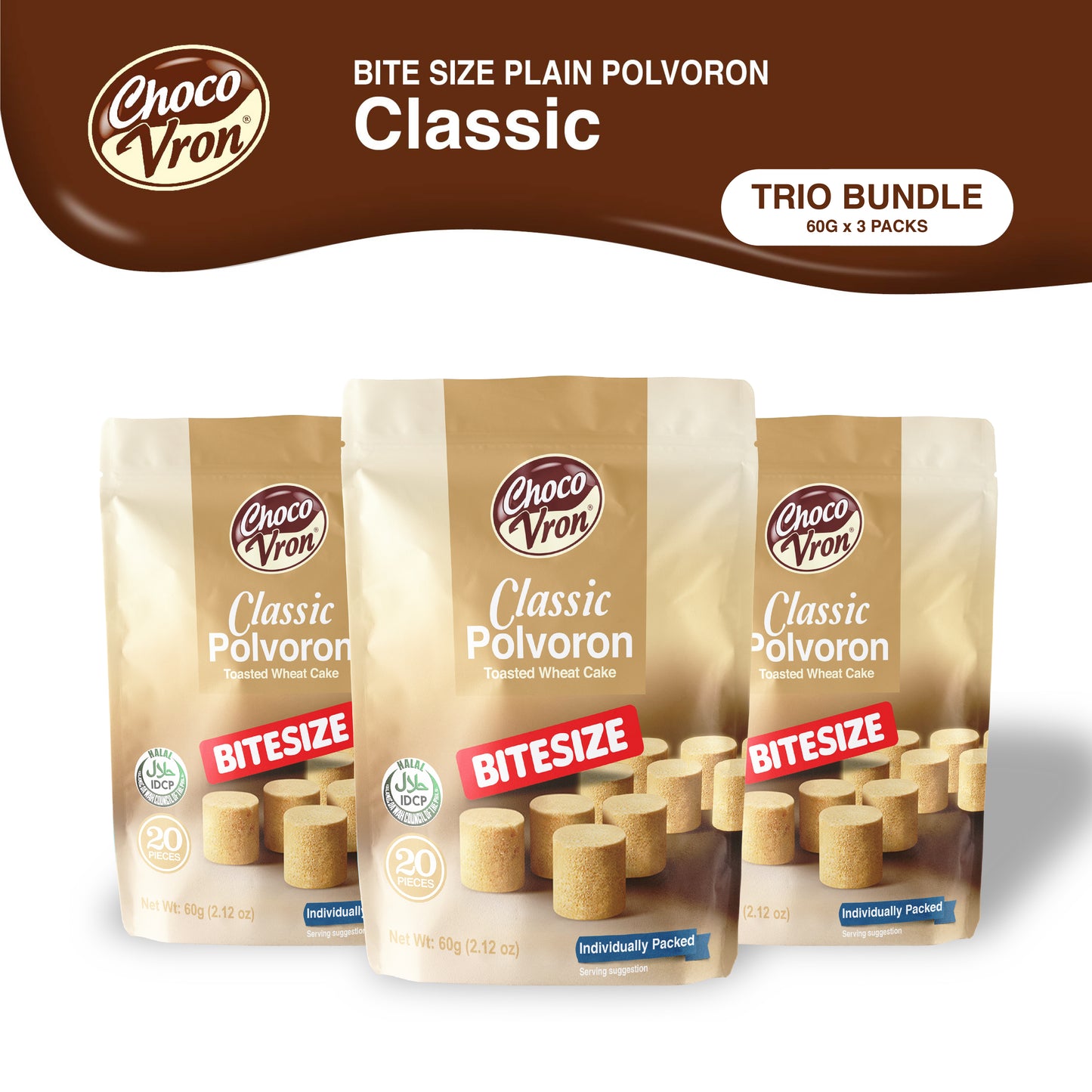 Bite Size Plain Classic Polvoron 60g TRIO BUNDLE
