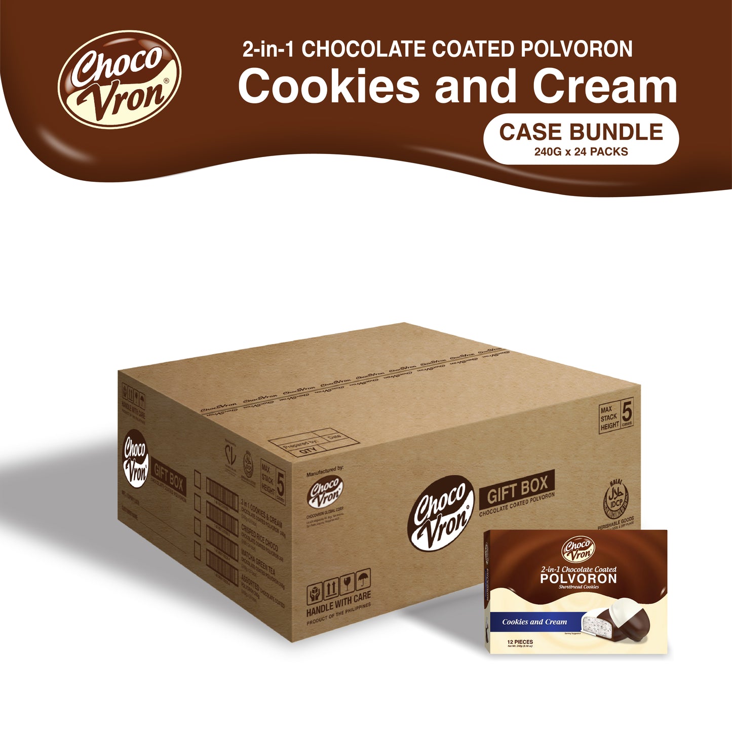 Gift Box 2 in 1 Chocolate Coated Cookies and Cream Polvoron 240g CASE BUNDLE