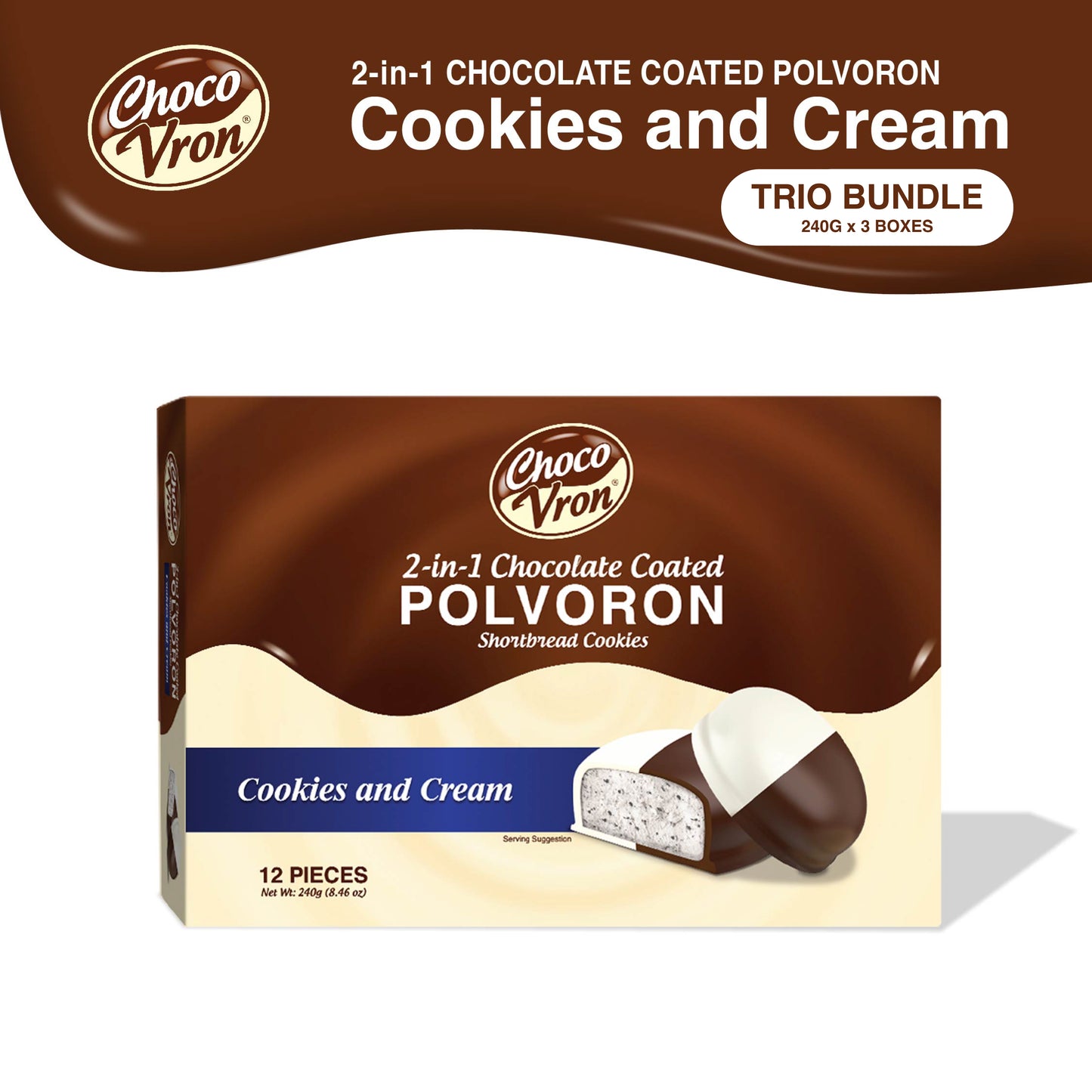 Gift Box 2 in 1 Chocolate Coated Cookies and Cream Polvoron 240g TRIO BUNDLE
