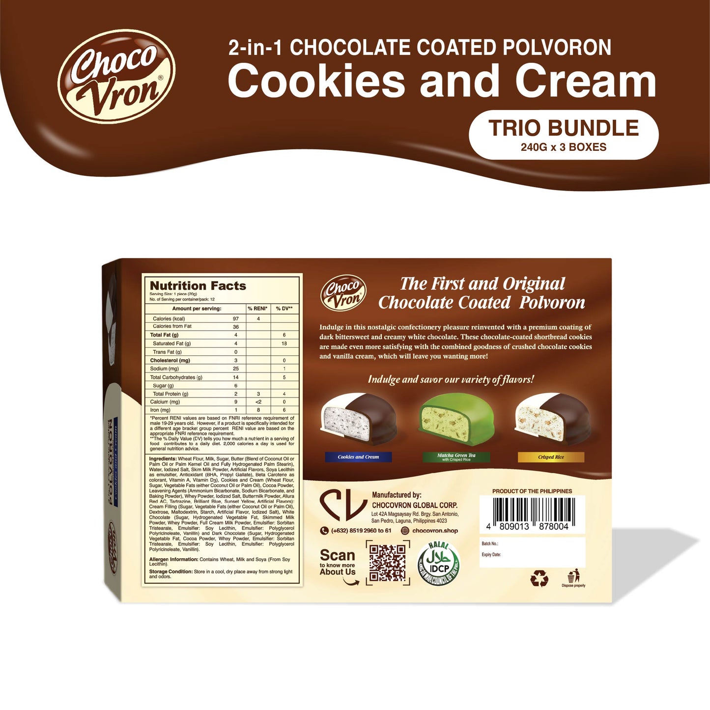 Gift Box 2 in 1 Chocolate Coated Cookies and Cream Polvoron 240g TRIO BUNDLE