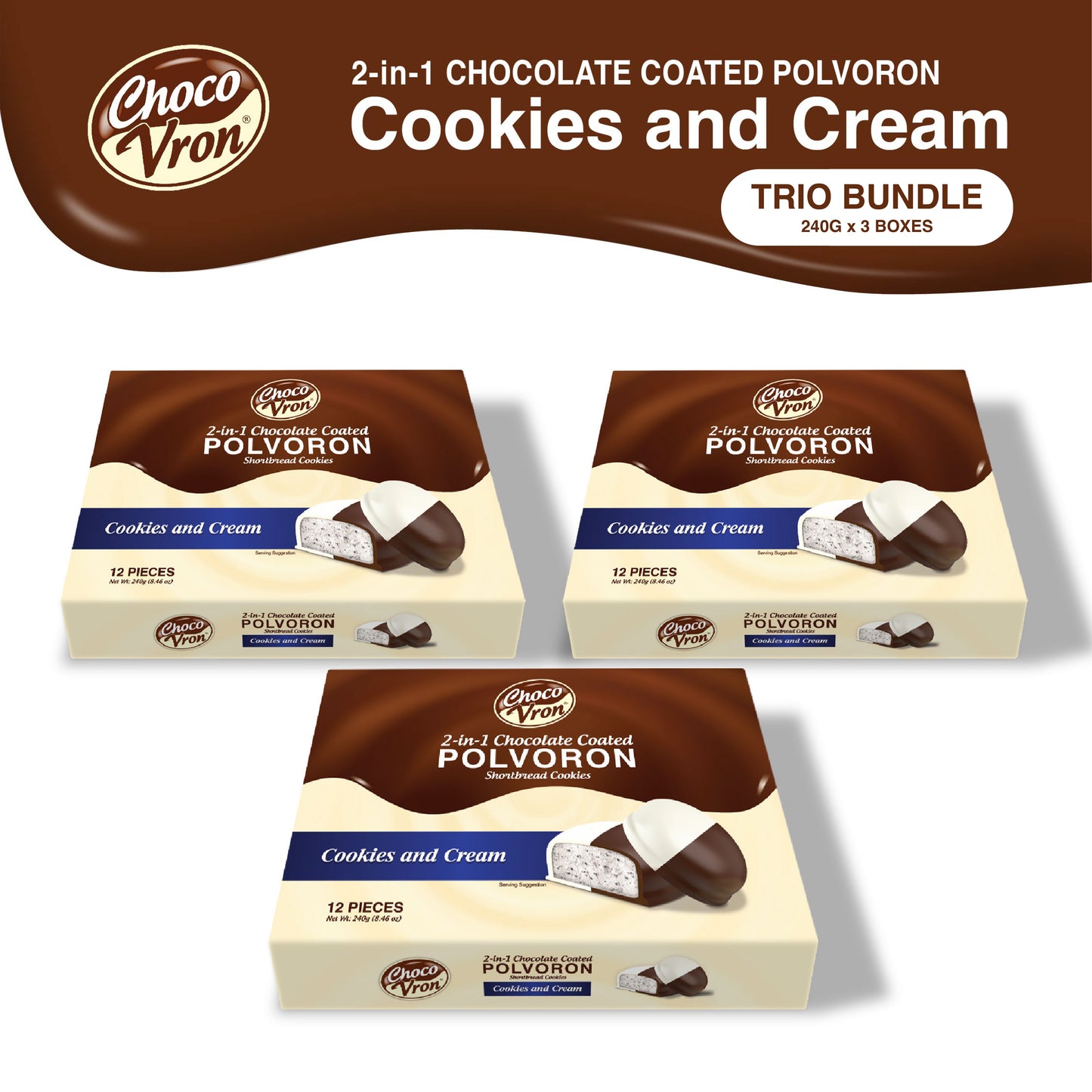 Gift Box 2 in 1 Chocolate Coated Cookies and Cream Polvoron 240g TRIO BUNDLE