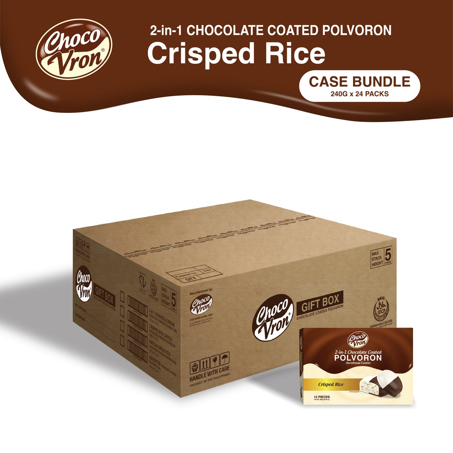 Gift Box 2 in 1 Chocolate Coated Crisped Rice Polvoron 240g CASE BUNDLE