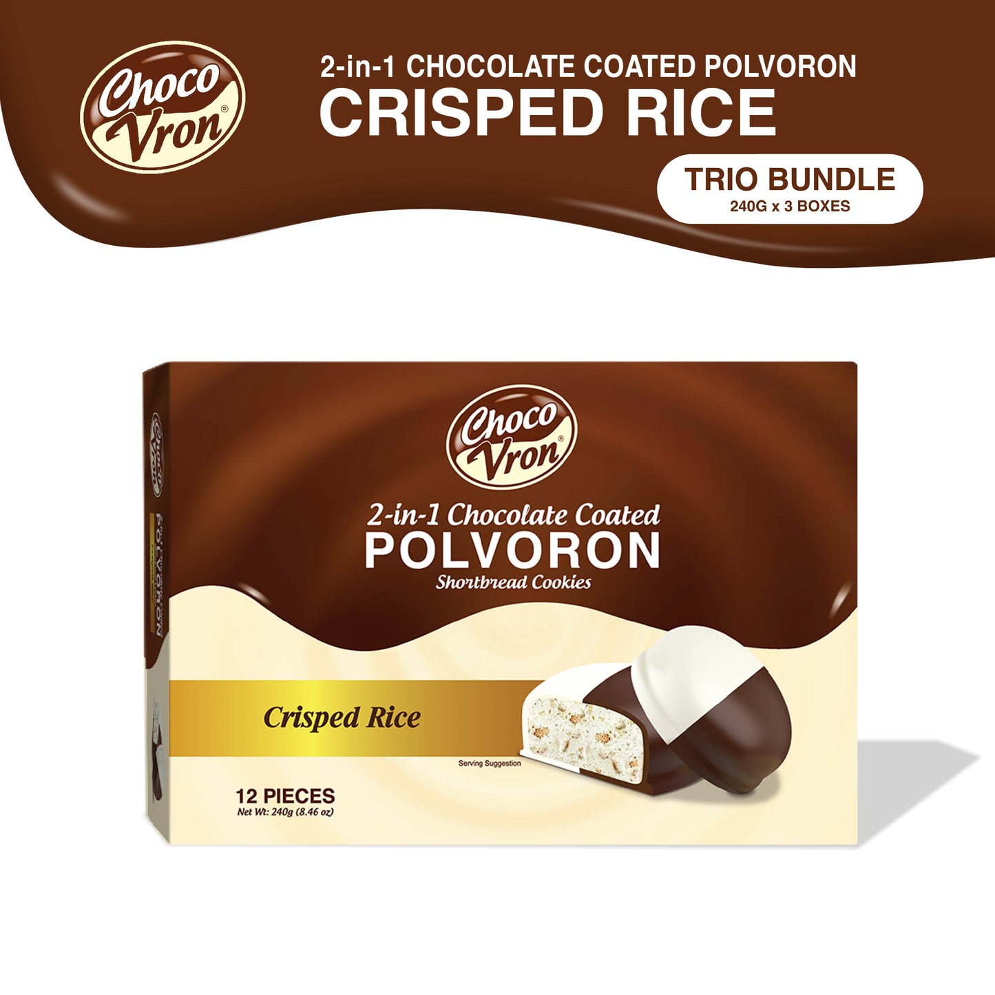 Gift Box 2 in 1  Chocolate Coated Crisped Rice Polvoron 240g TRIO BUNDLE