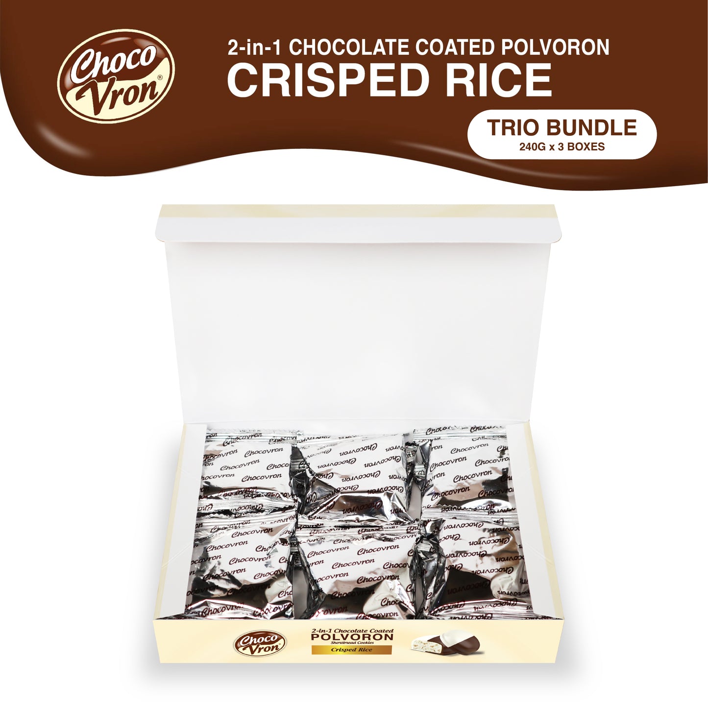 Gift Box 2 in 1  Chocolate Coated Crisped Rice Polvoron 240g TRIO BUNDLE