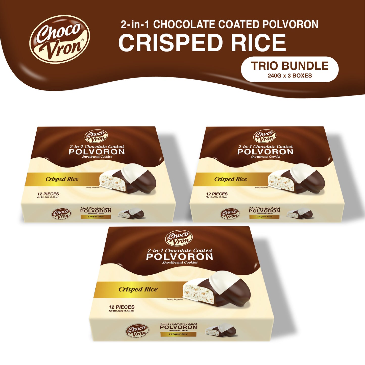 Gift Box 2 in 1  Chocolate Coated Crisped Rice Polvoron 240g TRIO BUNDLE