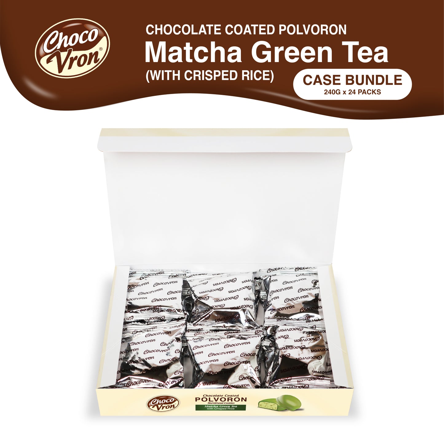 Gift Box Chocolate Coated Matcha Green Tea Polvoron with Crisped Rice 240g CASE BUNDLE