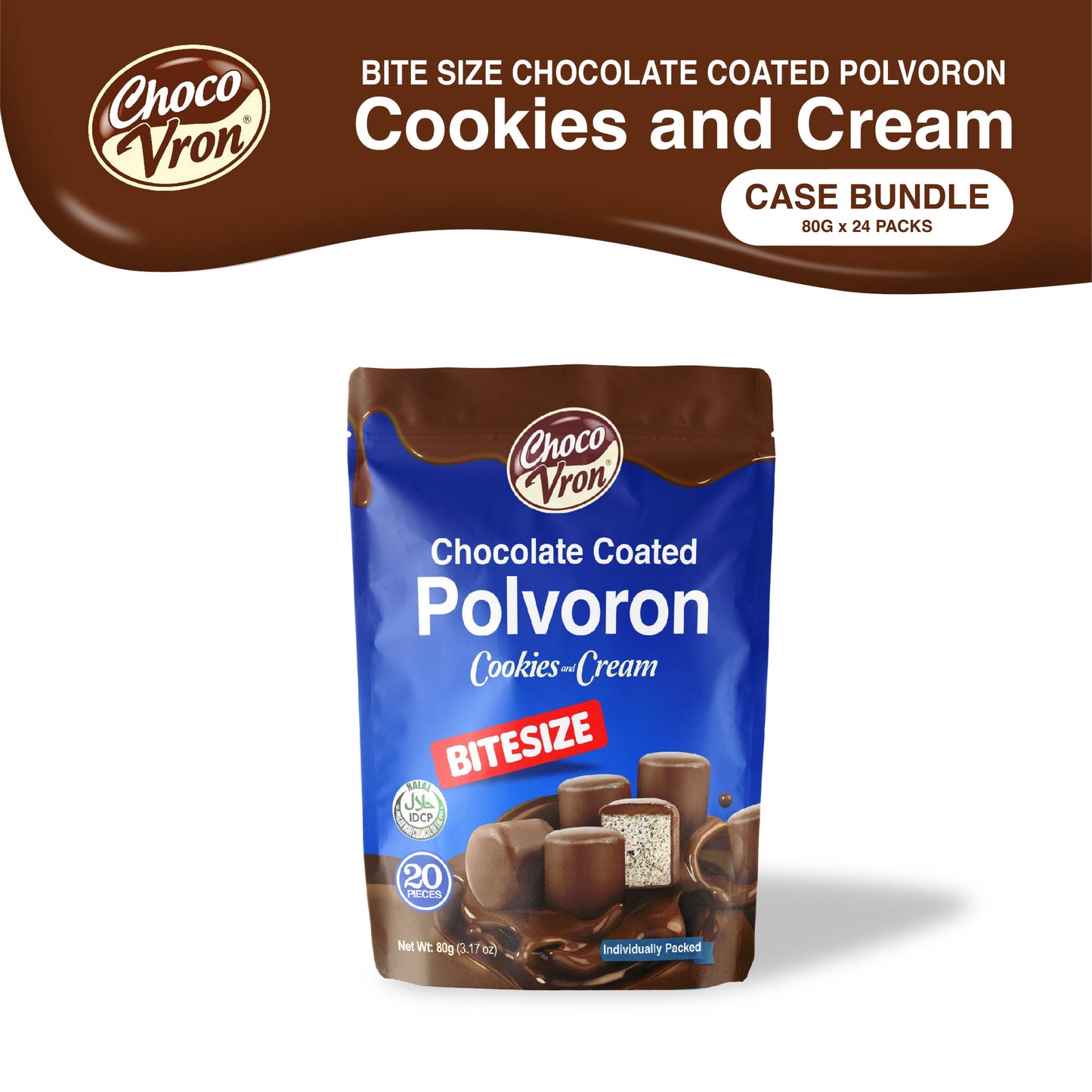 Bite Size Chocolate Coated Cookies and Cream Polvoron 80g CASE BUNDLE