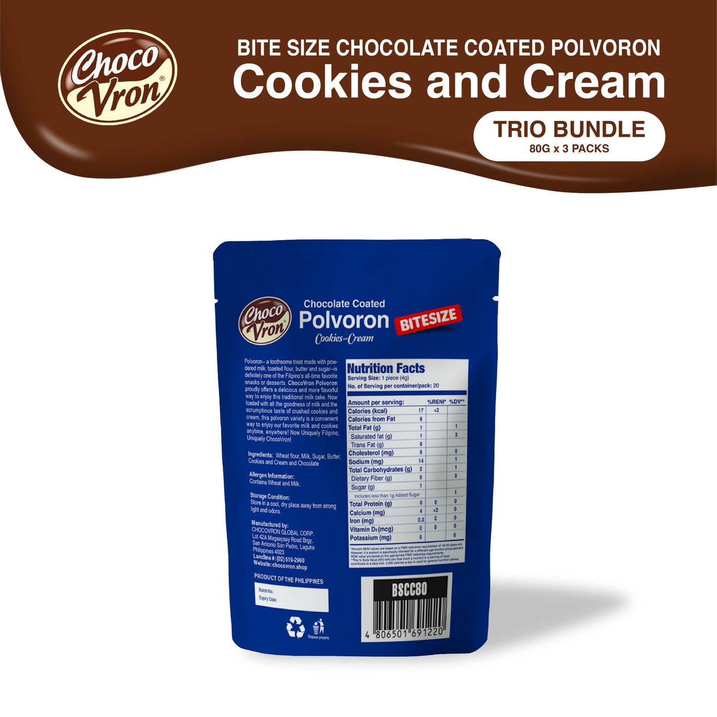 Bite Size Chocolate Coated Polvoron Cookies and Cream Polvoron TRIO BUNDLE