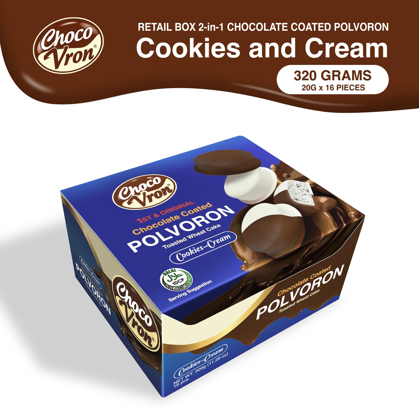 Retail Box 2 in 1 Chocolate Coated Cookies and Cream Polvoron 320g