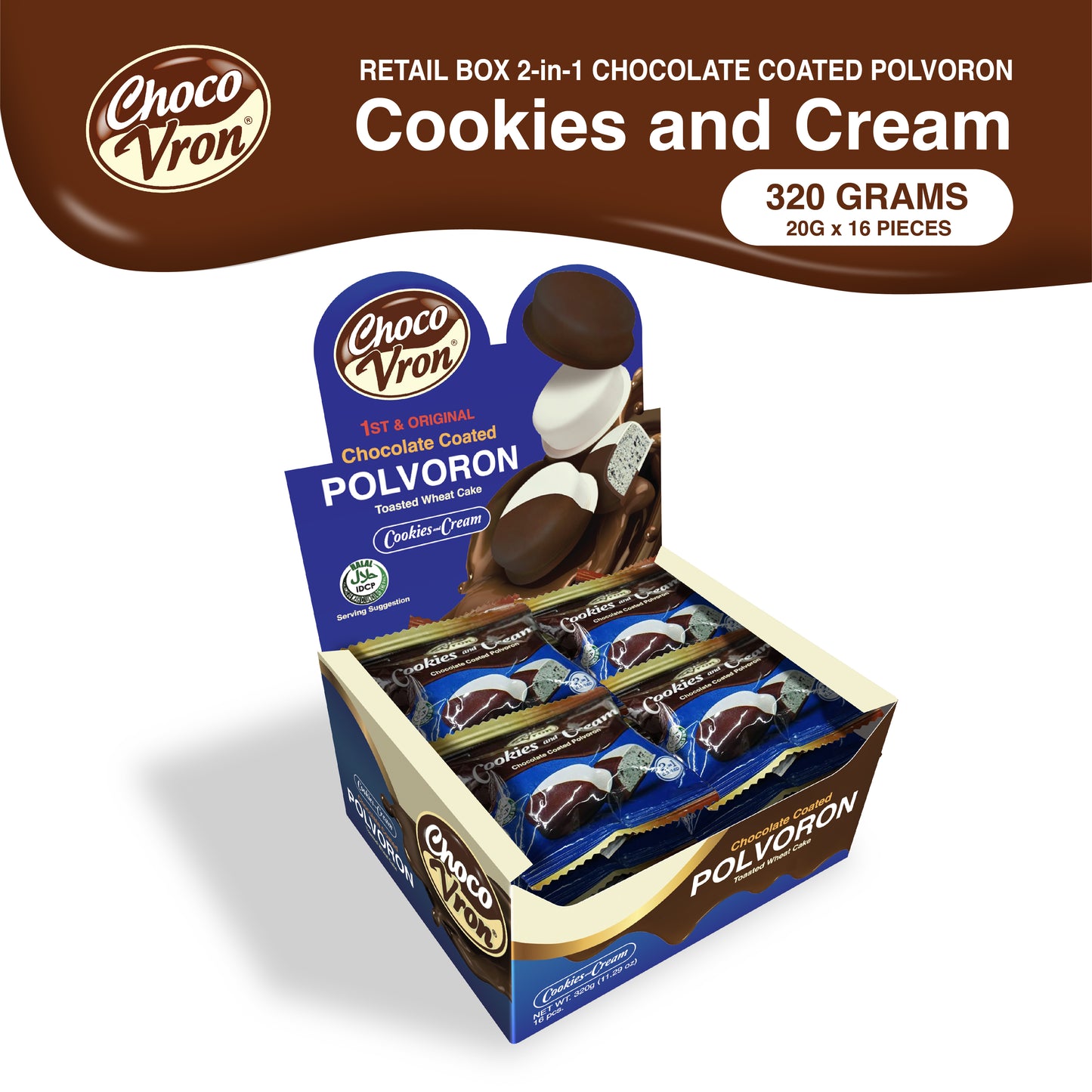 Retail Box 2 in 1 Chocolate Coated Cookies and Cream Polvoron 320g
