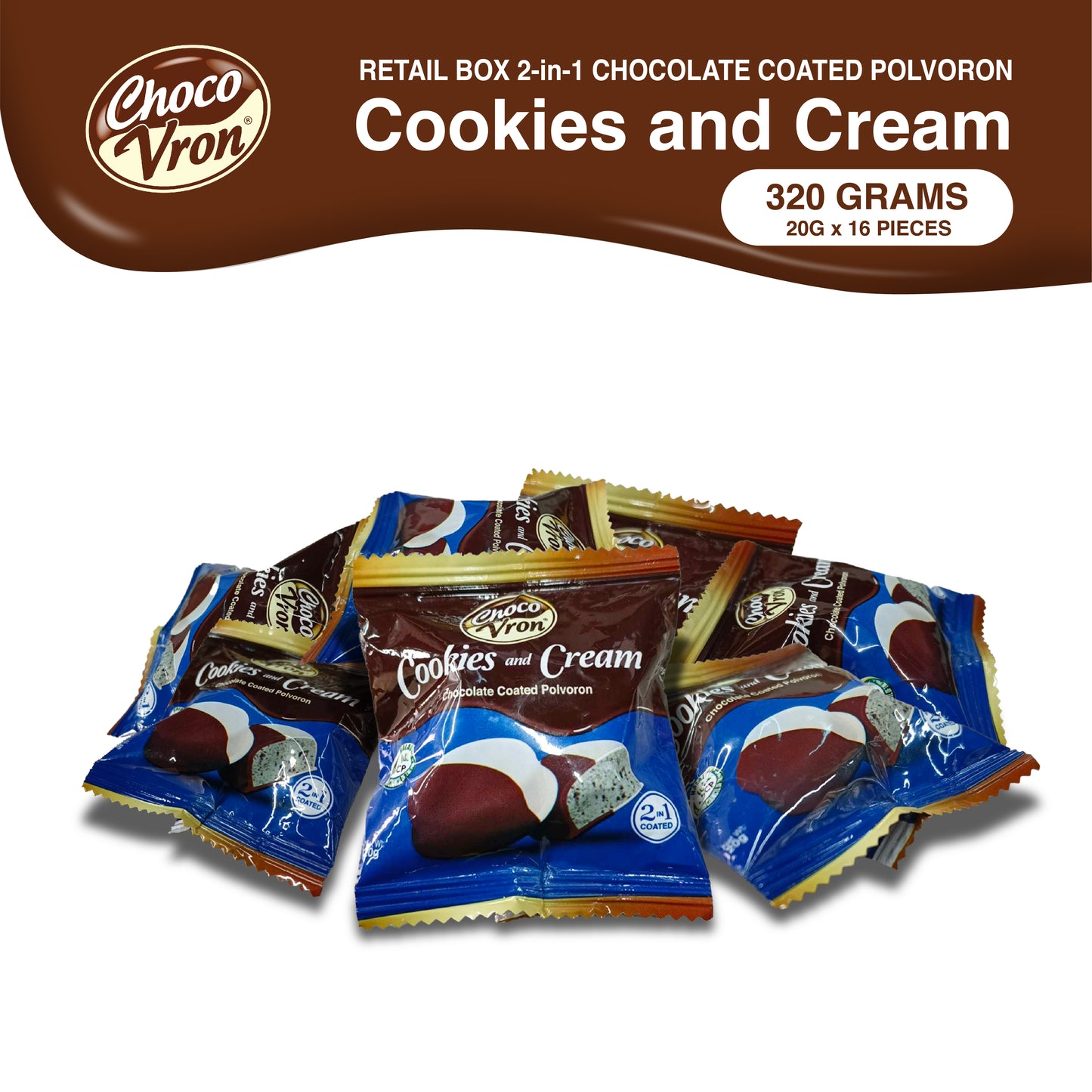 Retail Box 2 in 1 Chocolate Coated Cookies and Cream Polvoron 320g