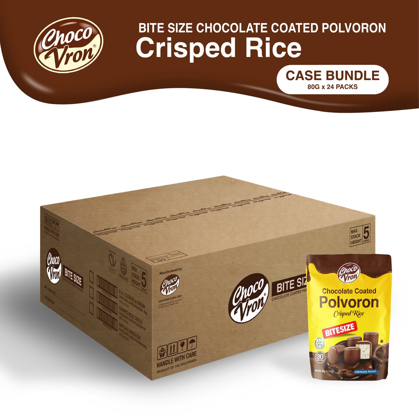 Bite Size Chocolate Coated Crisped Rice Polvoron CASE BUNDLE