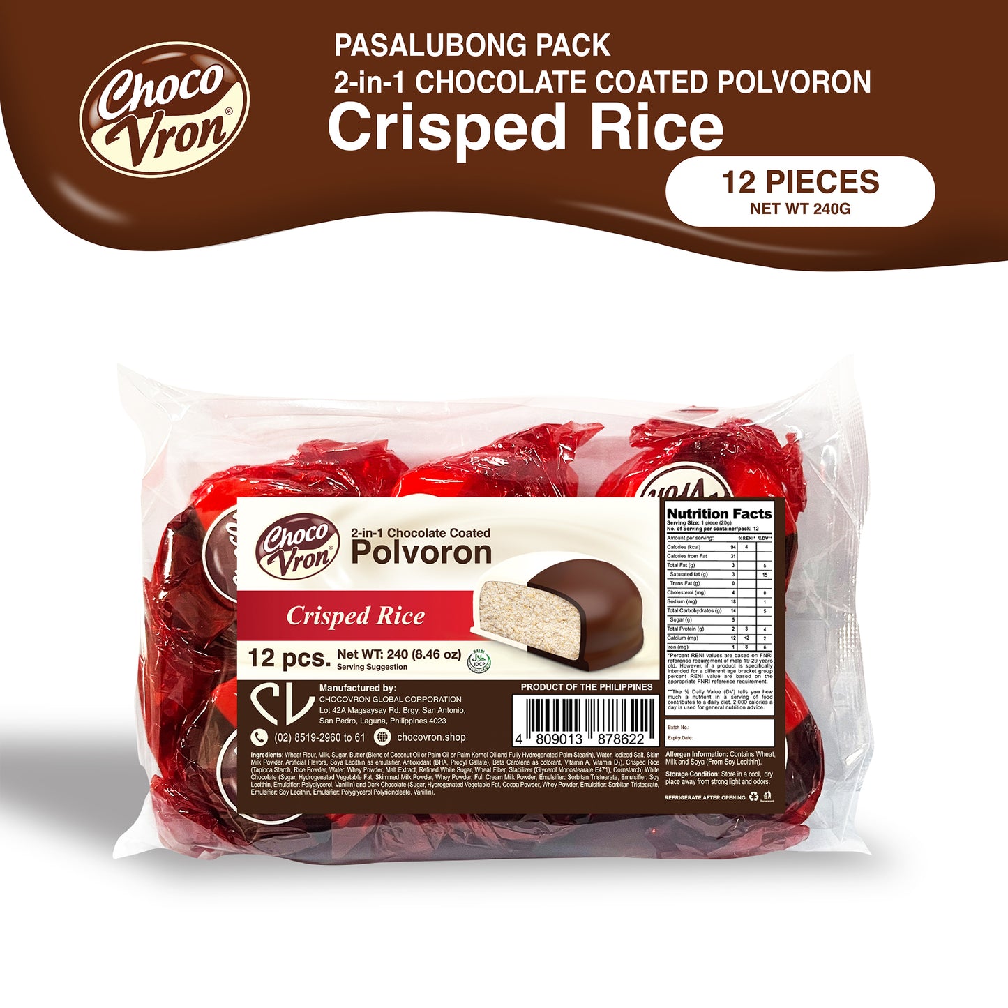 Pasalubong Pack 2 in 1 Chocolate-coated Crisped Rice Polvoron 240g