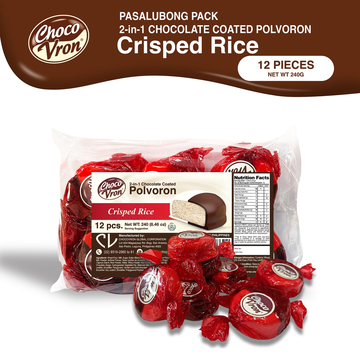 Pasalubong Pack 2 in 1 Chocolate-coated Crisped Rice Polvoron 240g