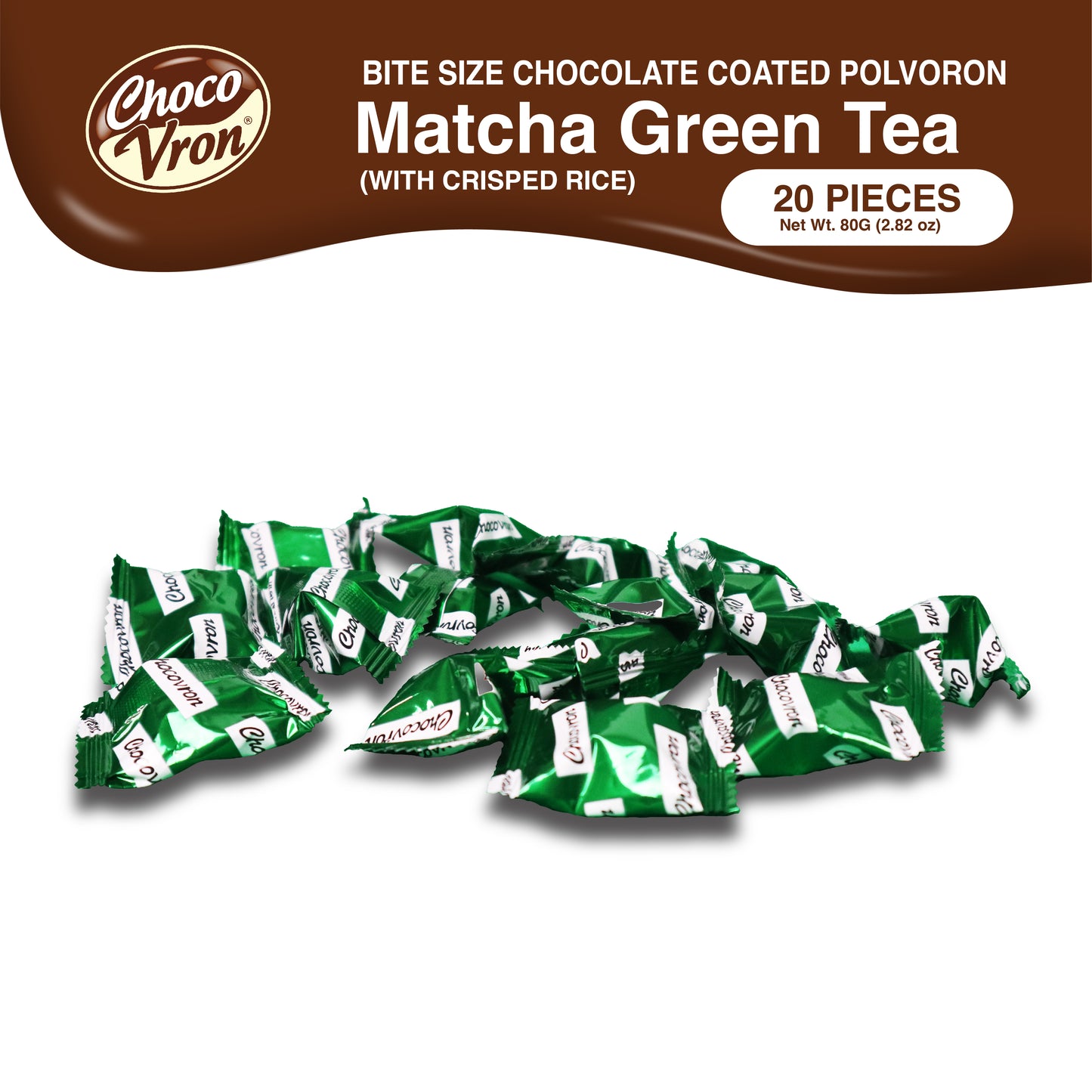 Bite Size Chocolate Coated Matcha Green Tea with Crisped Rice Polvoron -  80g