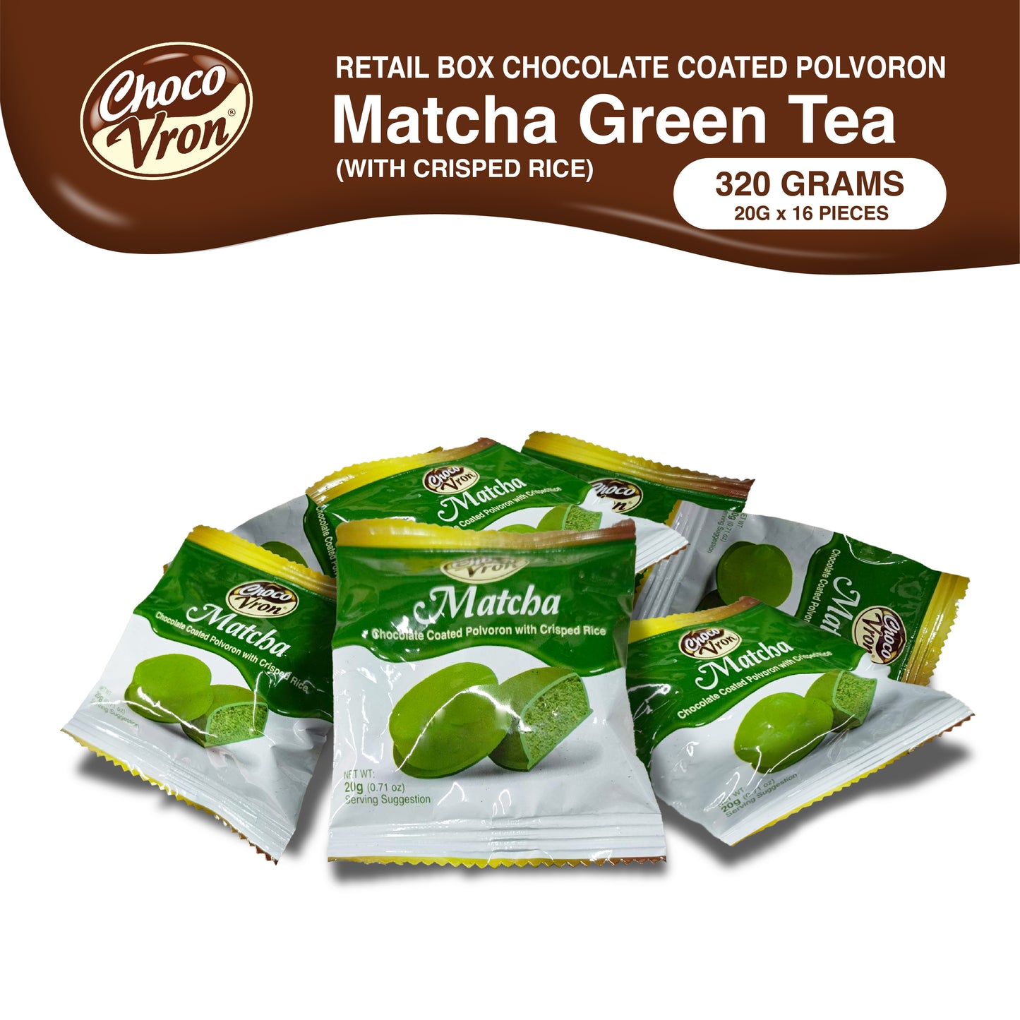 Retail Box Chocolate-coated Matcha Green Tea with Crisped Rice Polvoron 320g