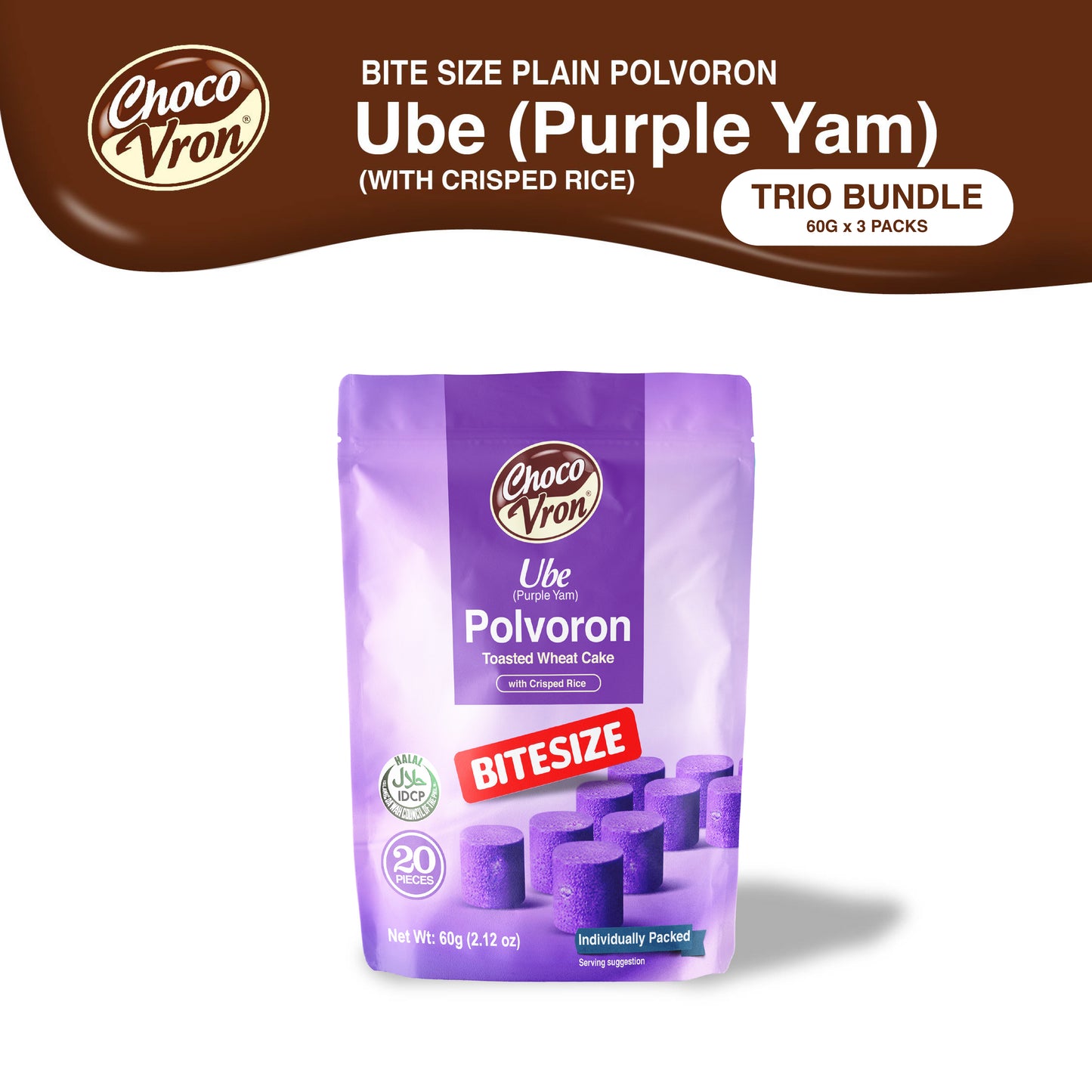 Bite Size Plain Ube Polvoron 60g TRIO BUNDLE