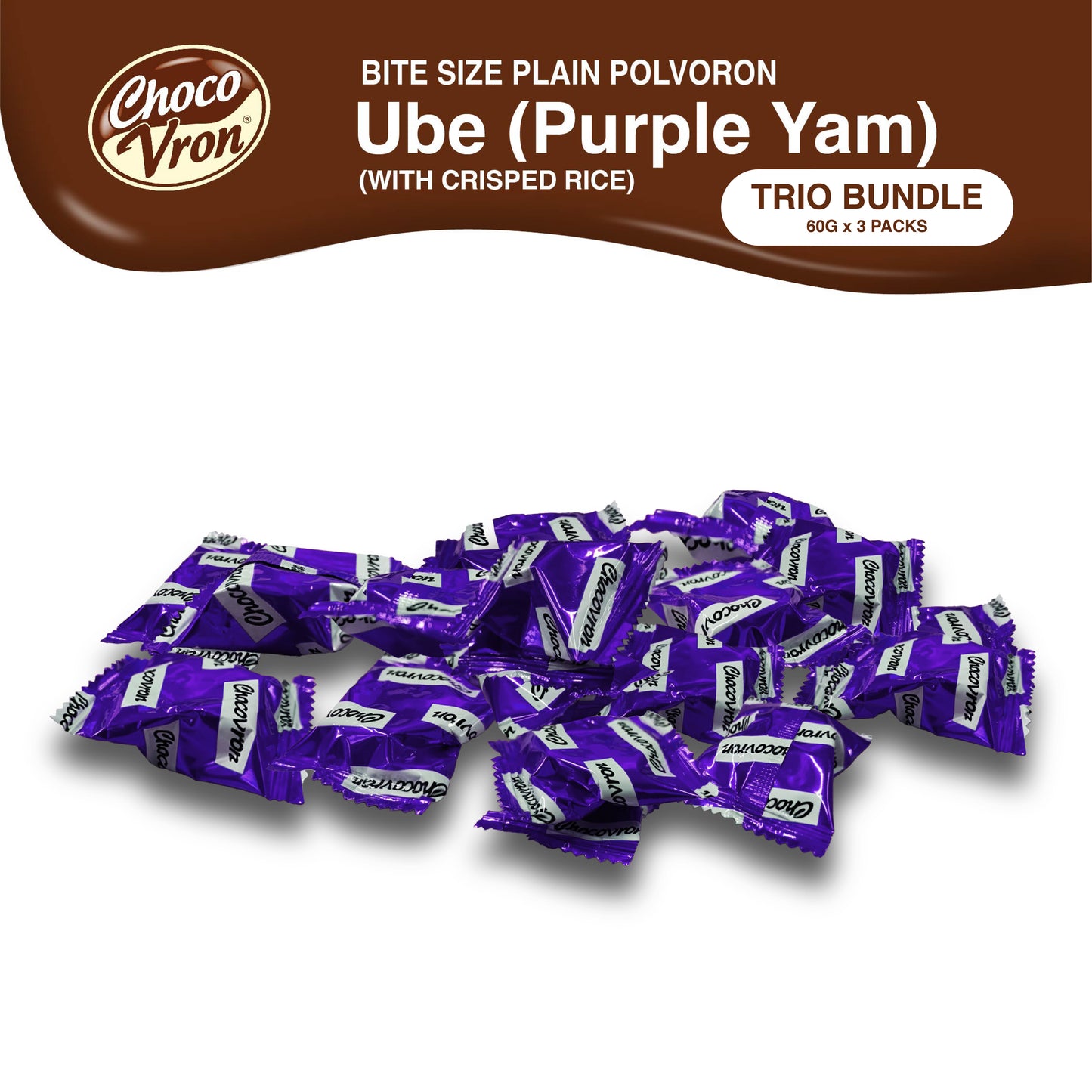 Bite Size Plain Ube Polvoron 60g TRIO BUNDLE