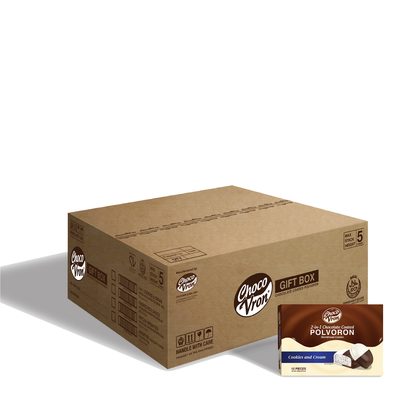 Gift Box 2 in 1 Chocolate Coated Cookies and Cream Polvoron 240g CASE BUNDLE