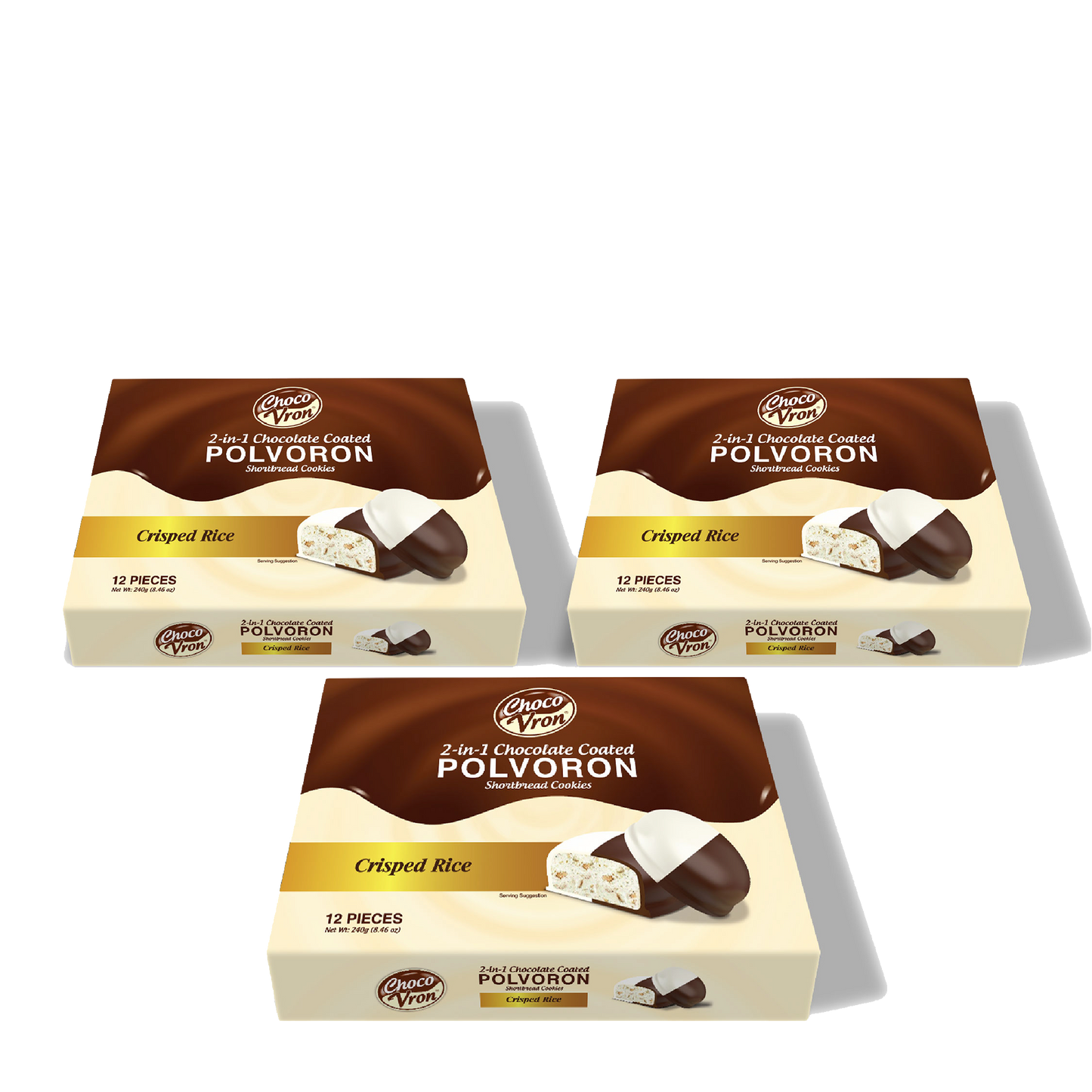 Gift Box 2 in 1  Chocolate Coated Crisped Rice Polvoron 240g TRIO BUNDLE