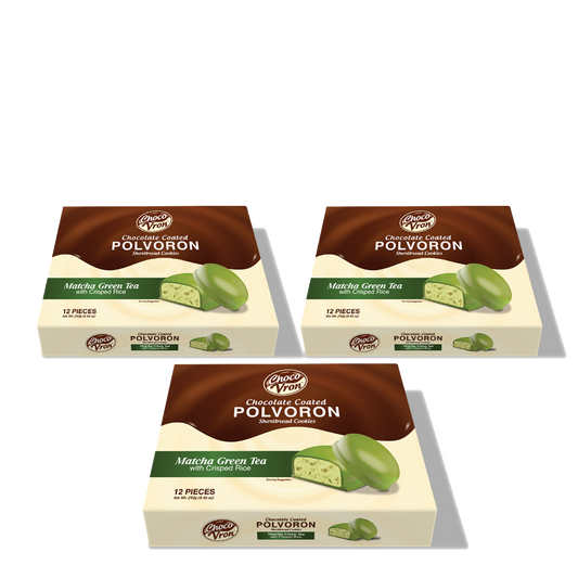 Gift Box Chocolate Coated Matcha Green Tea Polvoron with Crisped Rice 240g TRIO BUNDLE