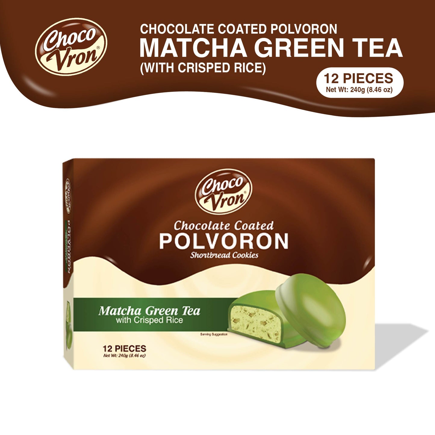 Gift Box Chocolate Coated Matcha Green Tea Polvoron with Crisped Rice 240g