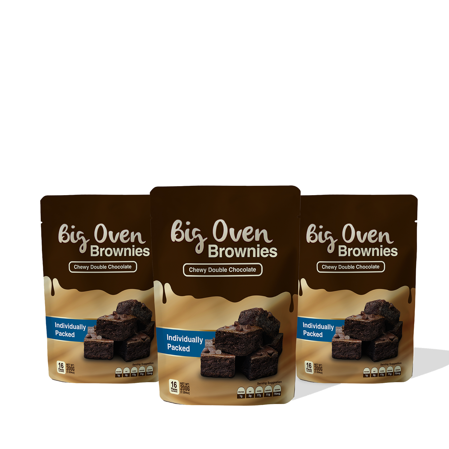 Party Pack Chewy Double Chocolate Brownies 200g TRIO BUNDLE