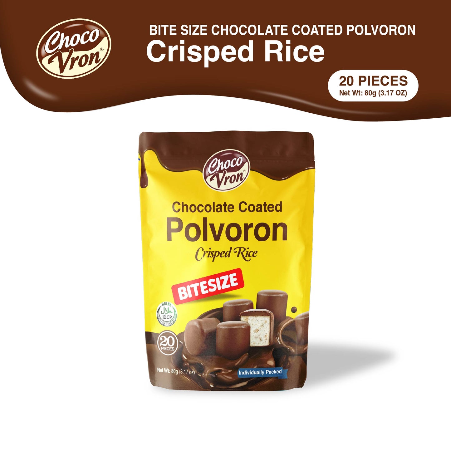 Bite Size Chocolate Coated Crisped Rice Polvoron 80g