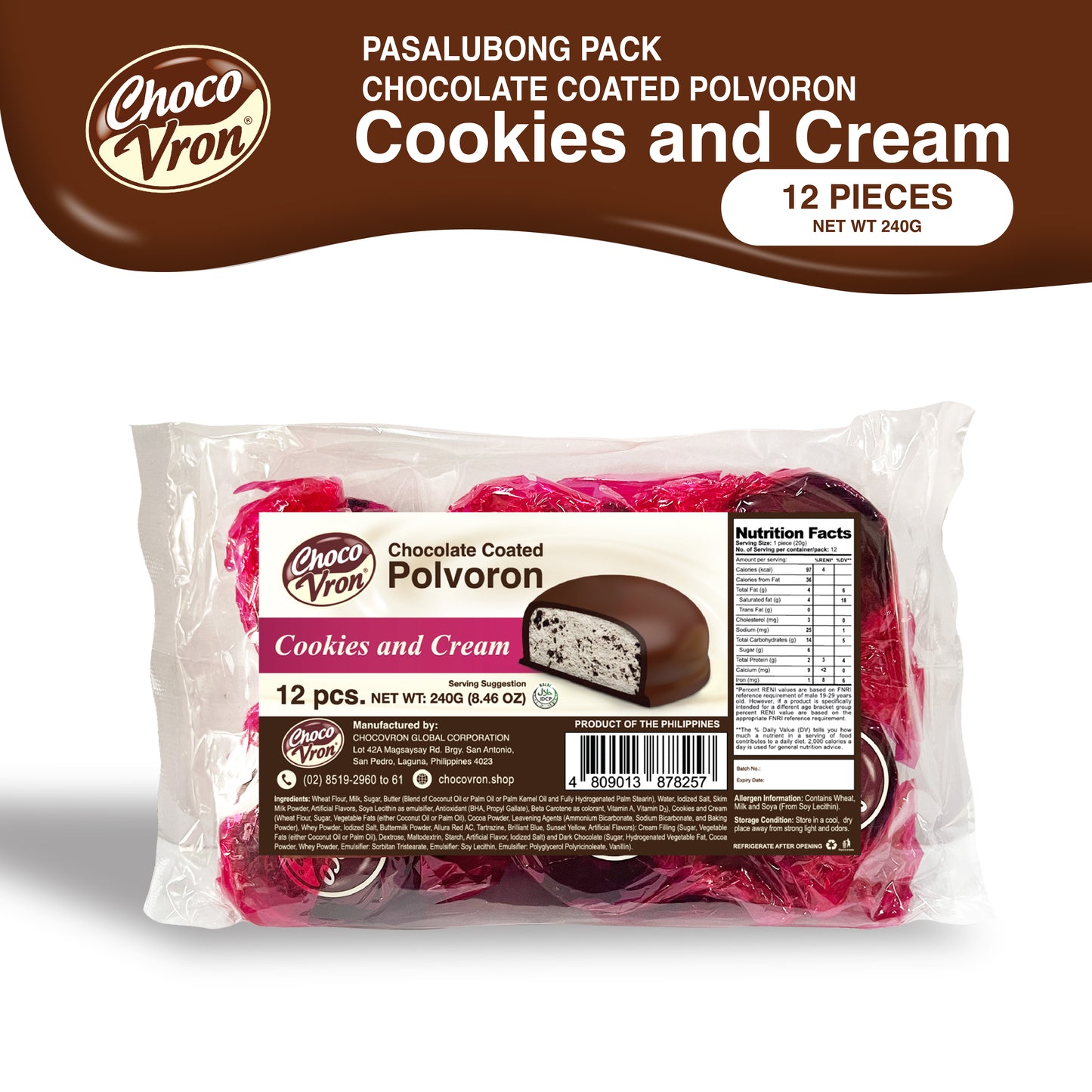 ChocoVron Pasalubong Pack Cookies and Cream Choco 240g