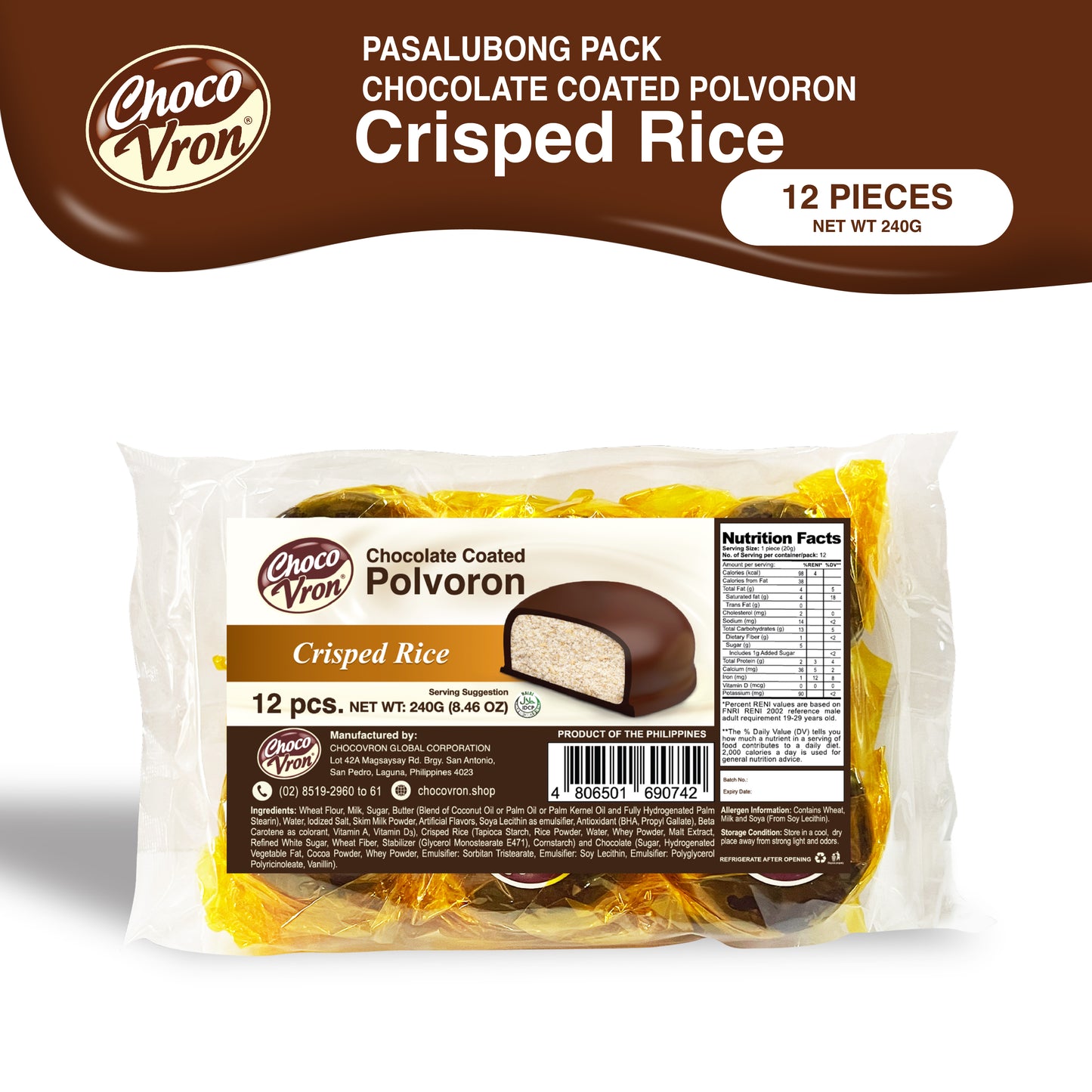 Pasalubong Pack Chocolate-coated Crisped Rice Polvoron 240g