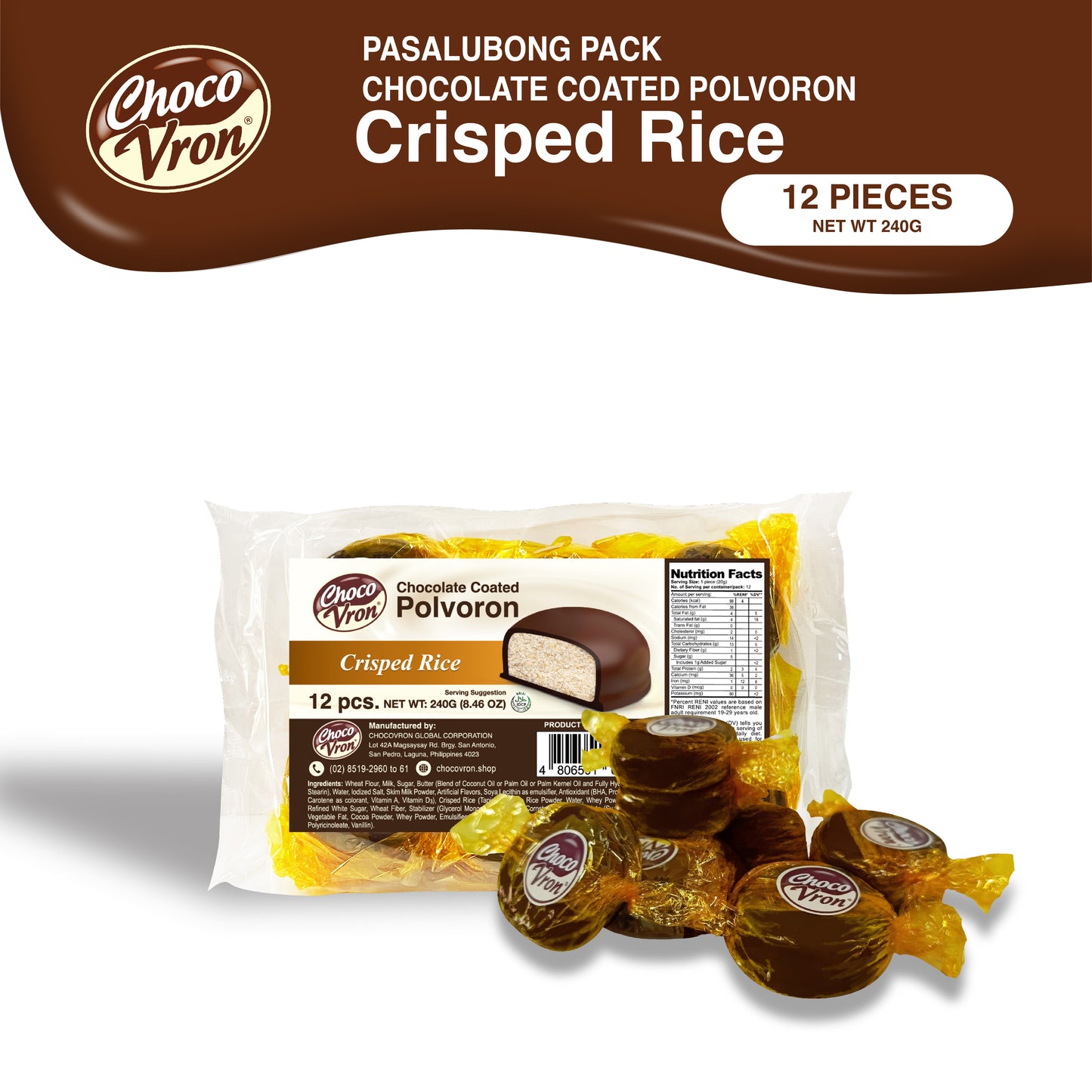 Pasalubong Pack Chocolate-coated Crisped Rice Polvoron 240g