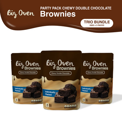 Party Pack Chewy Double Chocolate Brownies 200g TRIO BUNDLE