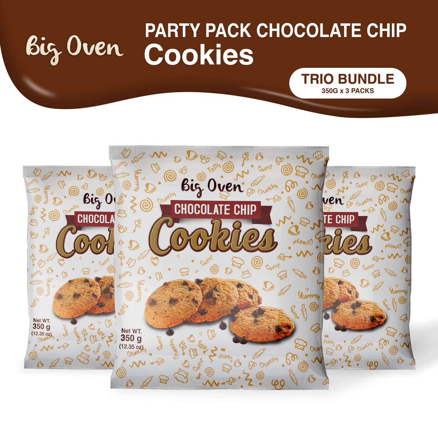 Party Pack Chocolate Chip Cookies 350g TRIO BUNDLE