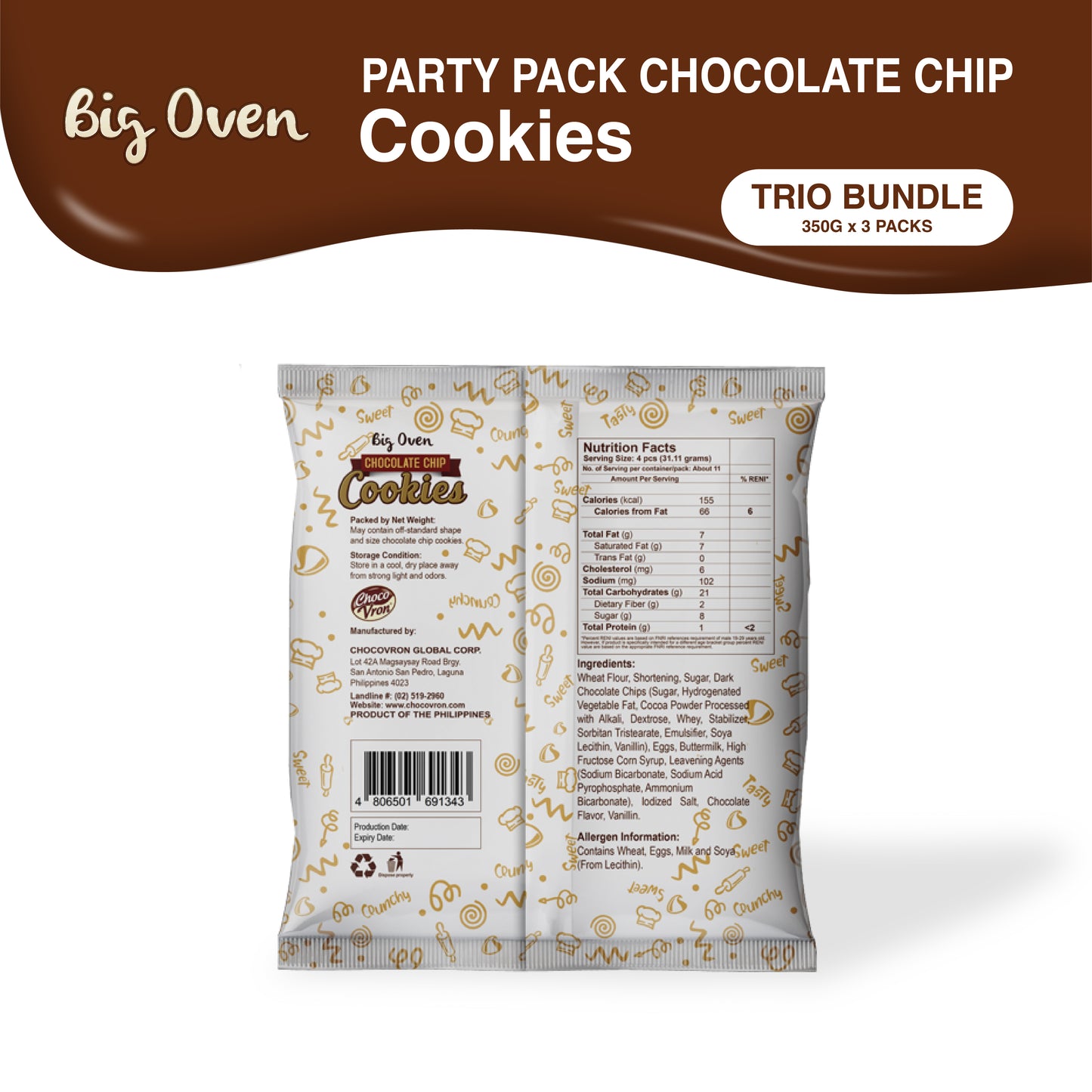 Party Pack Chocolate Chip Cookies 350g TRIO BUNDLE