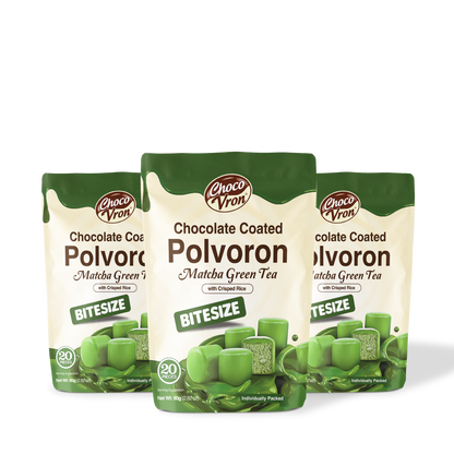 Bitesize Chocolate-coated Matcha Polvoron with crisped rice 80g TRIO BUNDLE