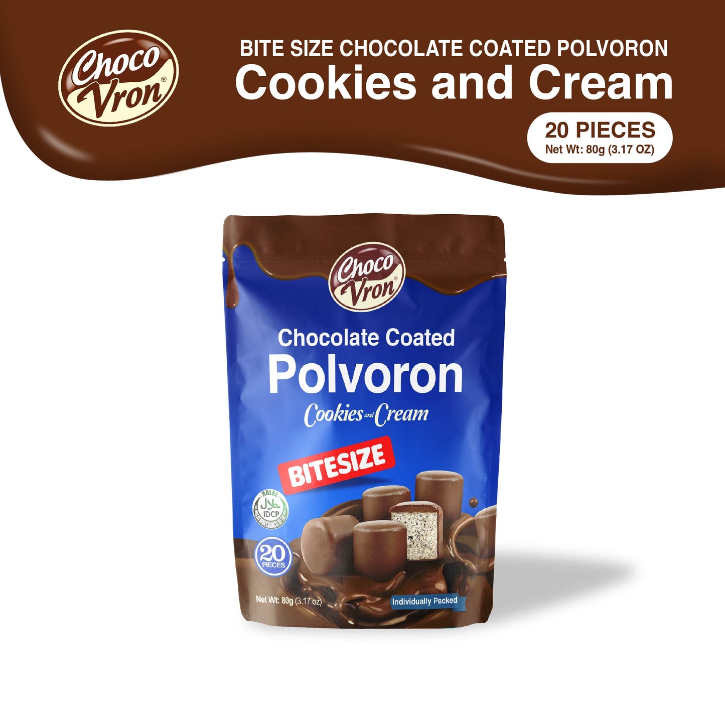 Bite Size Chocolate Coated Cookies and Cream Polvoron 80g