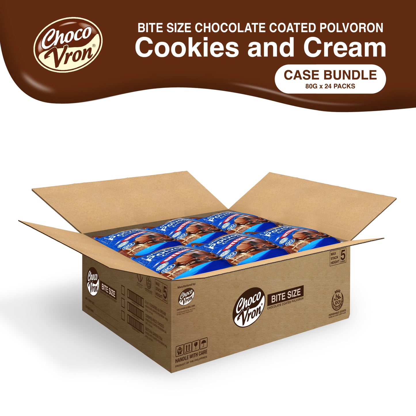 Bite Size Chocolate Coated Cookies and Cream Polvoron 80g CASE BUNDLE