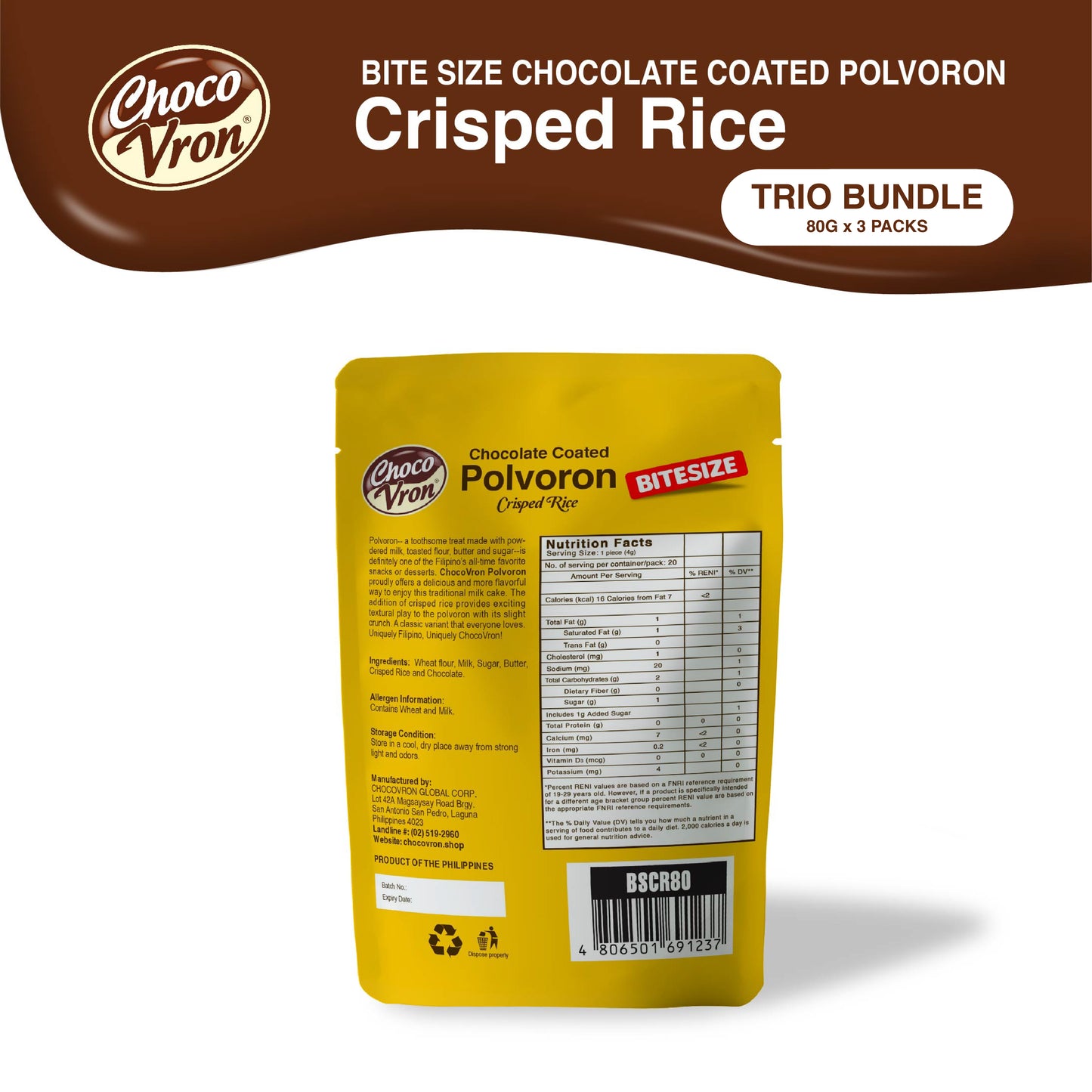 Bite Size Chocolate-coated Crisped Rice Polvoron TRIO BUNDLE