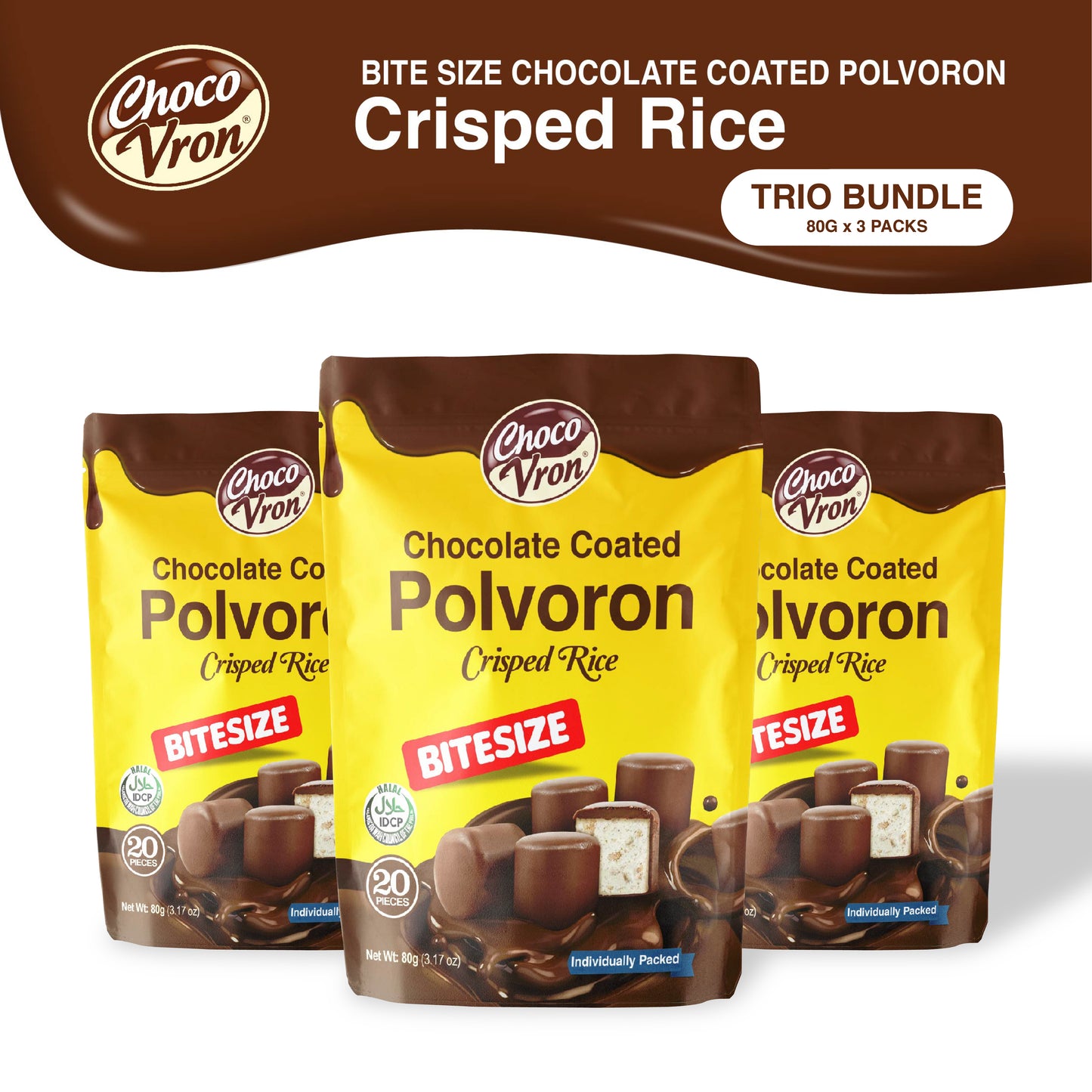 Bite Size Chocolate-coated Crisped Rice Polvoron TRIO BUNDLE