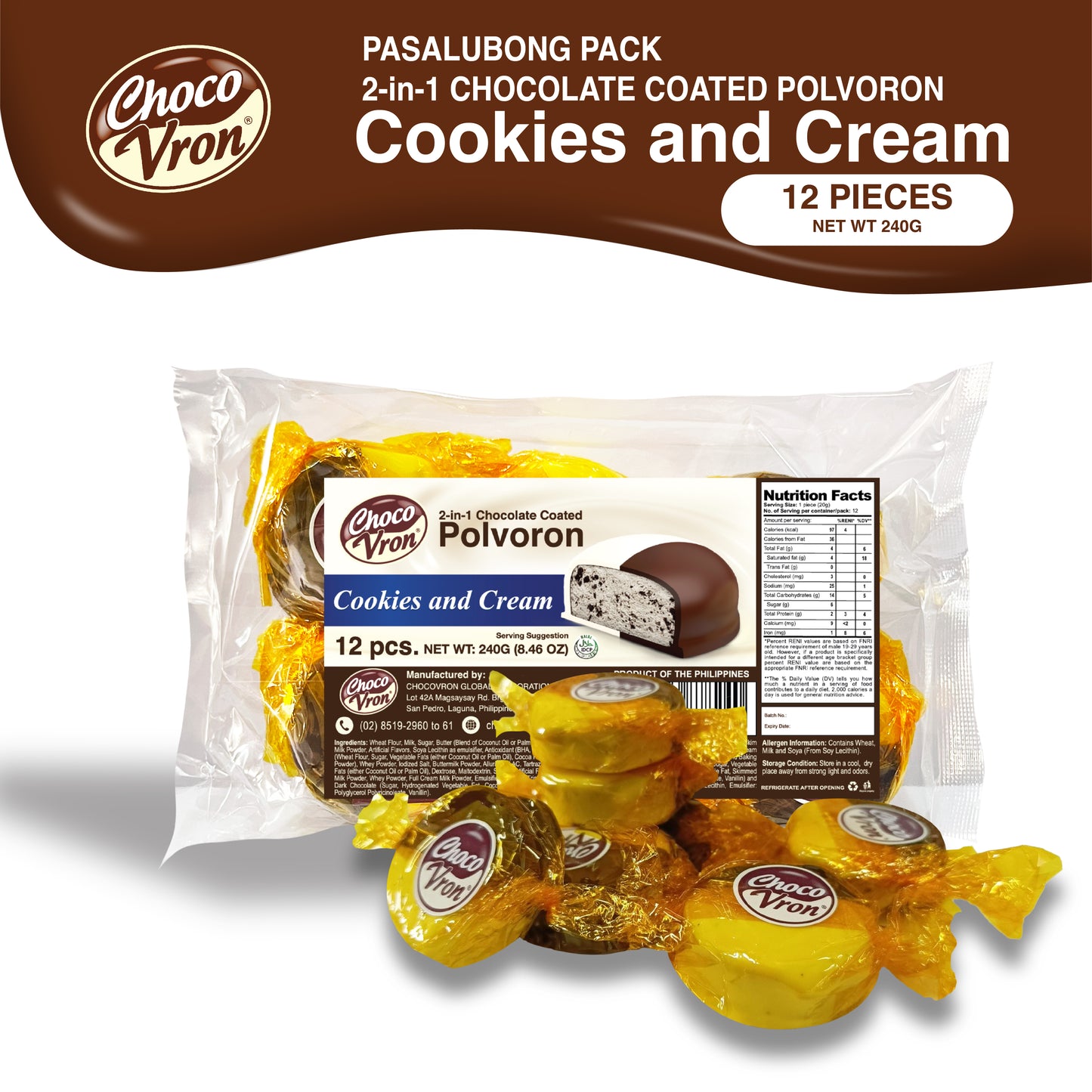 Pasalubong Pack 2 in 1 Chocolate-coated Cookies and Cream 240g